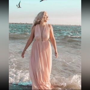 Elegant Plunge Peach Maxi Dress